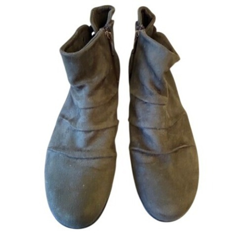 Bussola Coimbra Ankle Boots Women 40 Green Ruched Suede Side Zip Booties